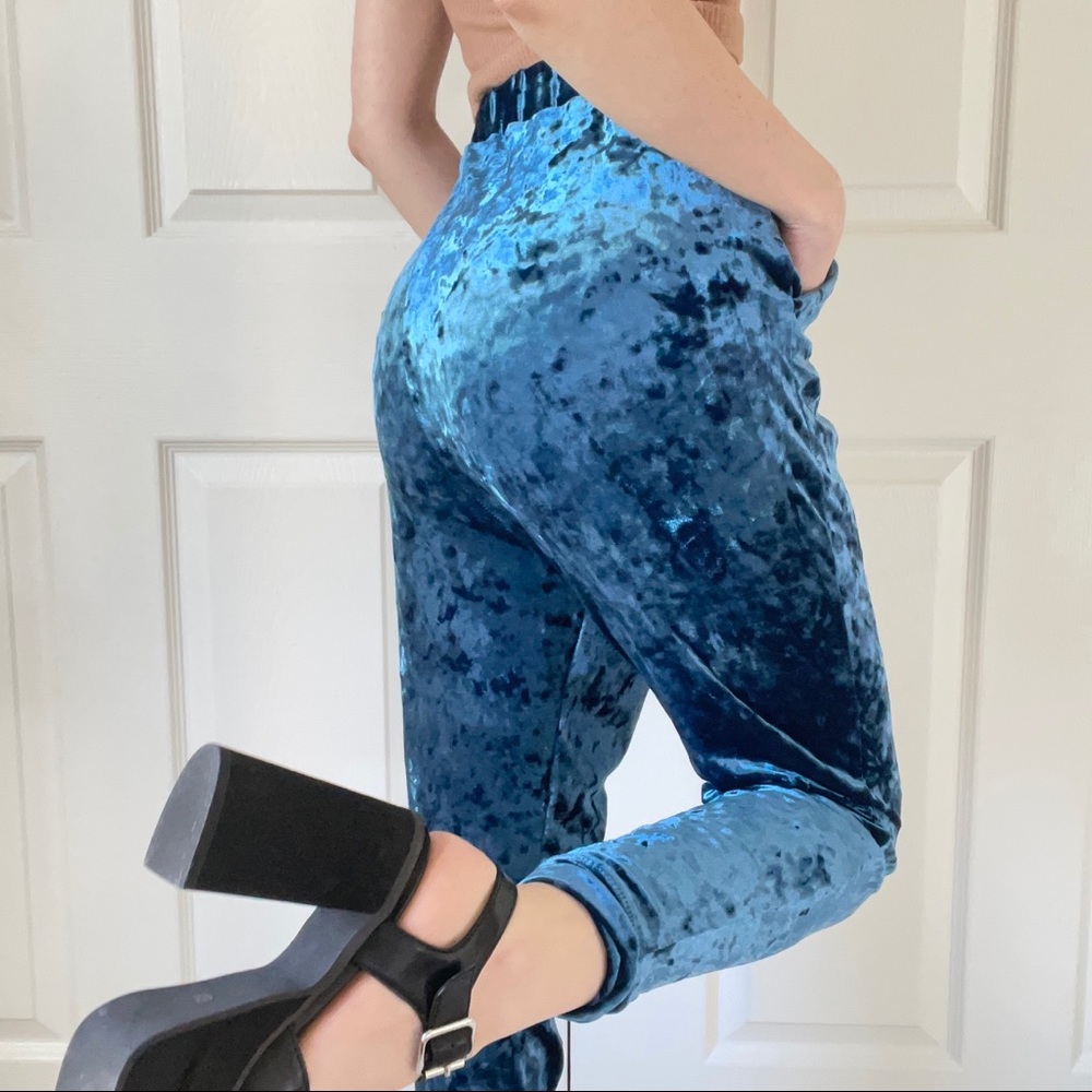 🦋 Ecoté | Teal Blue Crushed Velvet Joggers / Harem Pant from Urban Outfitters